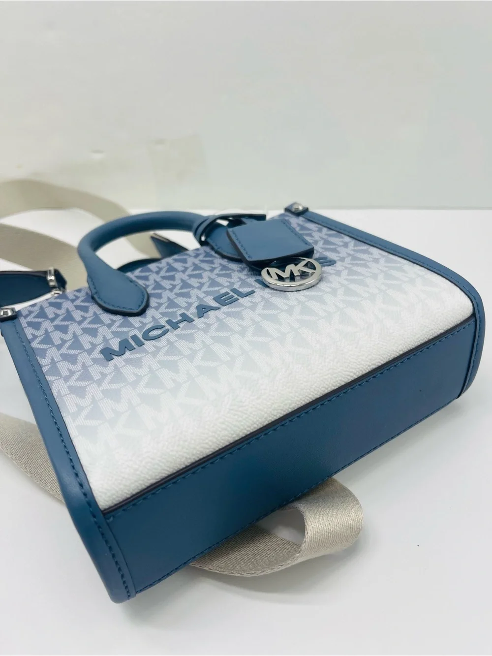 Michael Kors Mirella Extra-Small Ombré Logo Crossbody XBODY Shopper Denim  NWT